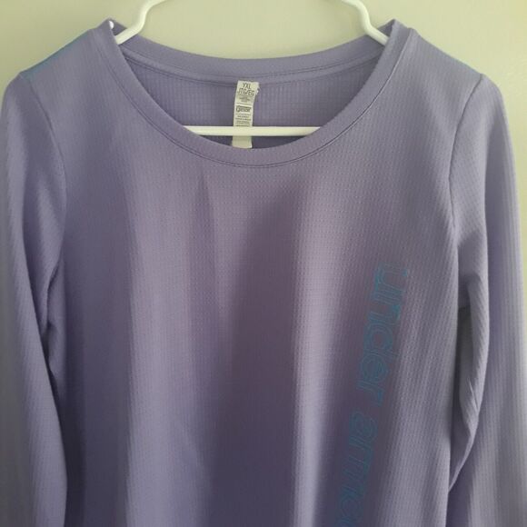 Under Armour All Season Gear Top Junior YXL Purple Blue Stitch Logo Thumb Hole - Picture 3 of 11